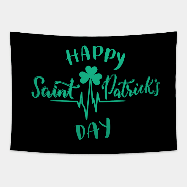 Happy St Patricks Day Heartbeat pulse Shamrock Tapestry by Sal71