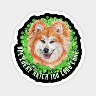 One Lucky Akita Inu Long Coat Funny St. Patrick Dog Magnet