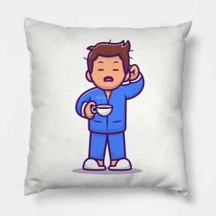 Sleepy Guy Holding Coffee Pillow