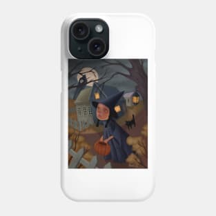 Halloween folk art witch and cat Phone Case