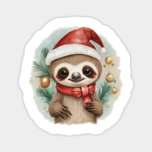 cute little baby sloth wearing a santa hat Magnet