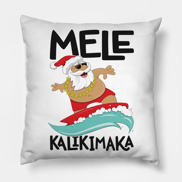 Mele Kalikimaka Hawaiian Christmas Hawaii Surfing Santa Pillow by 14thFloorApparel