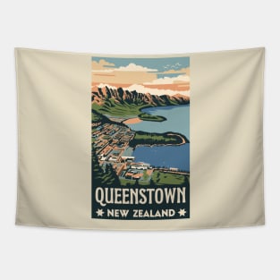 A Vintage Travel Art of Queenstown - New Zealand Tapestry