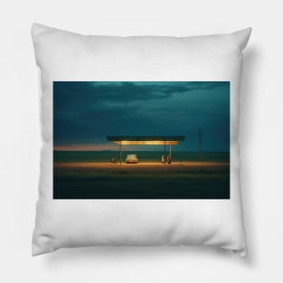 Minimalist bus stop at night – Landscape Photography Pillow