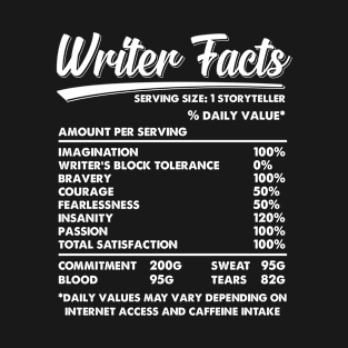 Writer Facts Storyteller Nutrition Information T-Shirt