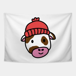 Cute cartoon dairy cow wearing a wooly hat Tapestry