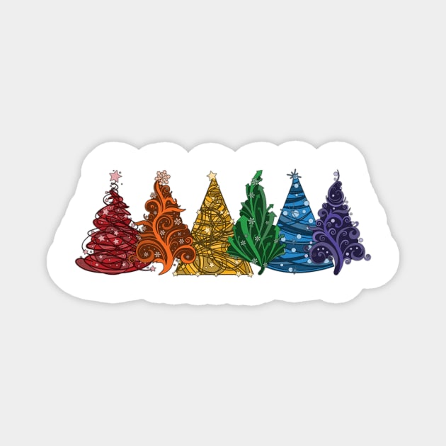 Row of Six LGBTQ Pride Rainbow Christmas Trees Vector Magnet by LiveLoudGraphics