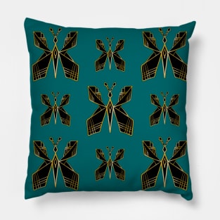 Art Deco Butterfly Print (Teal Background) Pillow