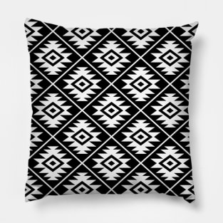 Aztec Symbol White on Black Repeat Pattern Pillow