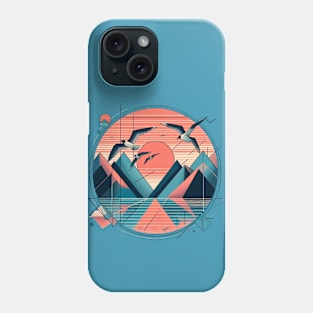 Geometrical sunset with seagulls Phone Case