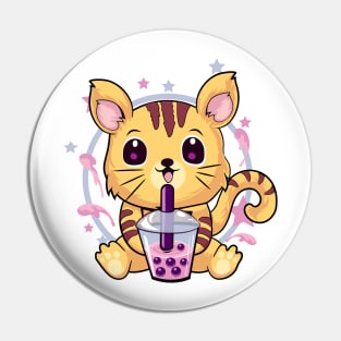 Kawaii Cat Drinking Bubble Tea Pin
