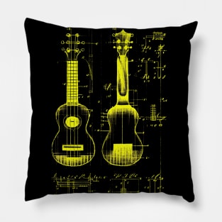 Neon Yellow Ukulele Da Vinci Blueprint Pillow