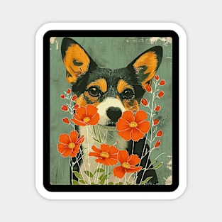 Welsh Corgi  dog Flowers Photo Art Design For Dog Onwer Magnet