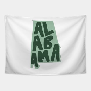 Alabama Doodle Letters Map Outline- green Tapestry