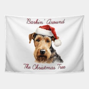 Christmas Airedale Dog in Santa Hat Tapestry