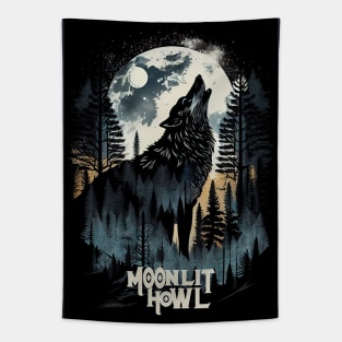 Moonlit Howl Wolf Tapestry