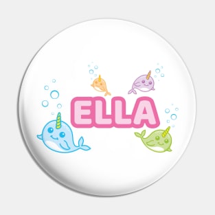 Personalised 'Ella' Narwhal (Sea Unicorn) Design Pin