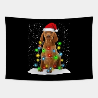 Vizsla Christmas Santa Hat Xmas Tree Color Lights Tapestry