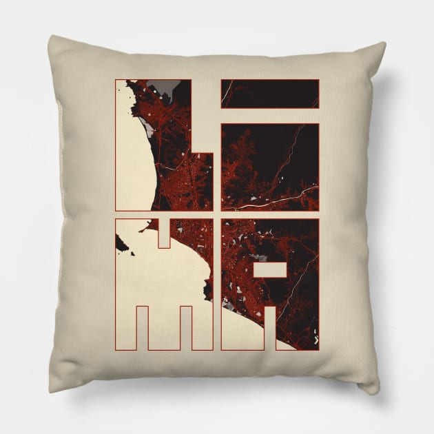 Lima, Peru City Map Typography - Vector Pillow by deMAP Studio