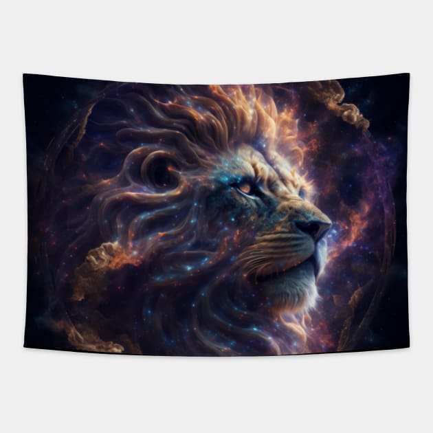 The magic lion in the colorful vortex of the galaxy Tapestry by KK-Royal