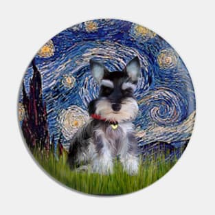 Starry Night Adaptation with a Schnauzer Puppy Pin