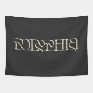 Vintage look Polyphia Distressed Text Tapestry