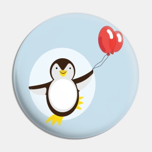 Cute penguin with balloons doodle drawing Pin