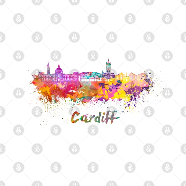Cardiff skyline in watercolor by PaulrommerArt