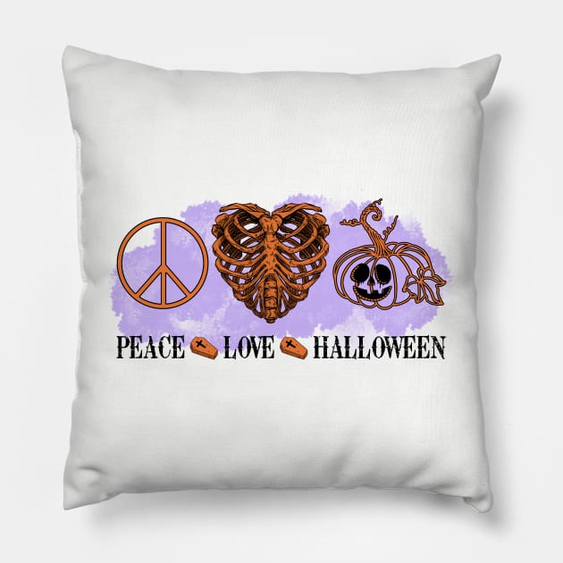 Peace Love Halloween Pillow by LMW Art