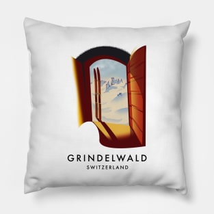 Grindelwald Switzerland ski poster. Pillow