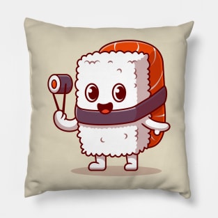 Cute Sushi Salmon Holding Chospsticks Cartoon Pillow