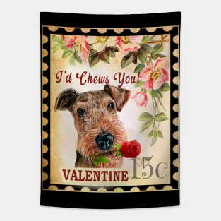 Airedale terrier Vintage Valentine Funny Dog With Rose Tapestry