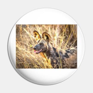 Alert African Wild Dog Pin