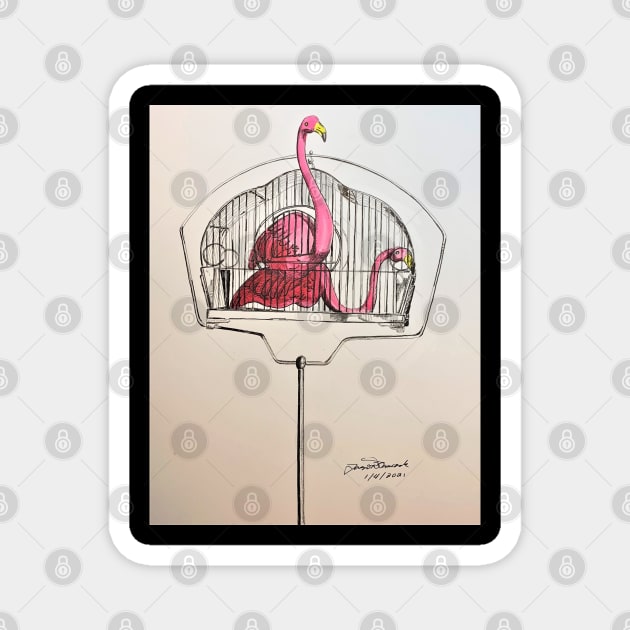 Caged Flamingos Magnet by Octo30