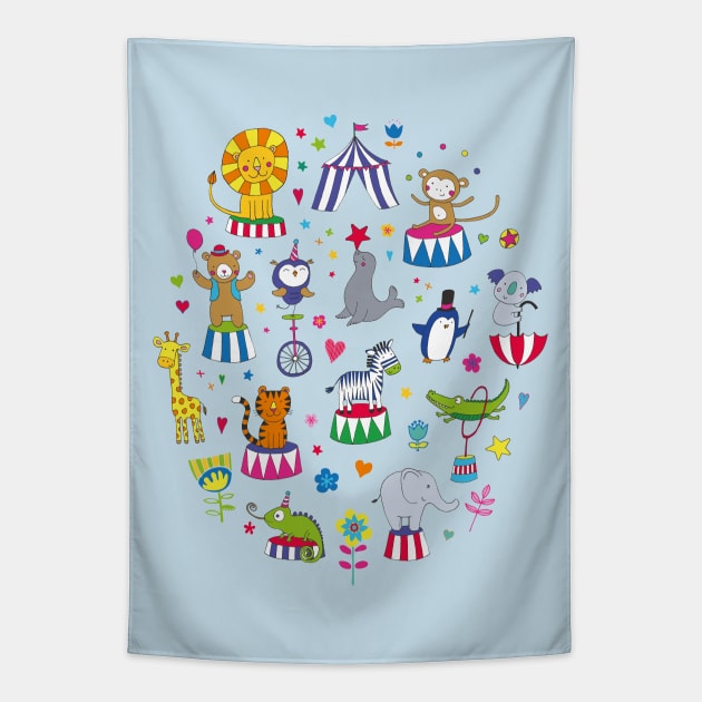 Animal Circus - cute animals by Cecca Designs Tapestry by Cecca
