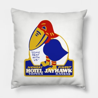 Hotel Jayhawk Topeka Kansas Vintage Travel Sticker Pillow
