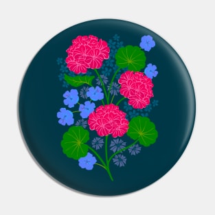 GERANIUMS Lush Summer Floral in Fuchsia Hot Pink Purple Green Blue - UnBlink Studio by Jackie Tahara Pin