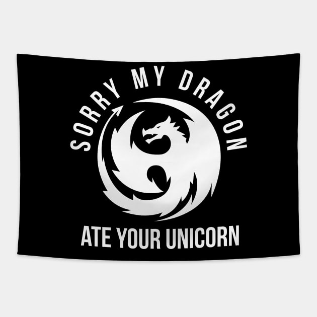 Sorry My Dragon Ate Your Unicorn Tapestry by evokearo