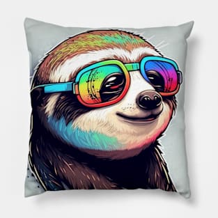 Happy summer rainbow shades sloth Pillow
