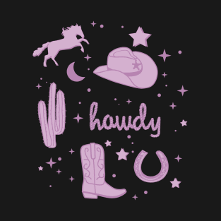 Pastel Cowboy Hat and Boot Pattern Mauve Cowgirl Aesthetic T-Shirt