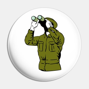 Army Soldier Looking Binoculars Retro Pin