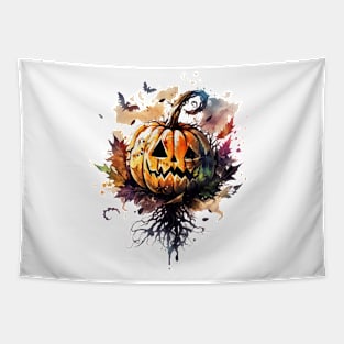 Watercolor Whimsy: The Enchanting Pumpkin Emblem Tapestry