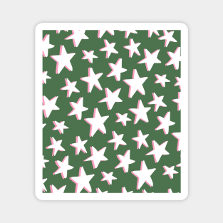 White, Pink and Green Stars Pattern Magnet