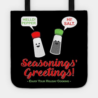 Seasonings Greetings Shirt, Salt Pepper Shaker Shirt, Funny Happy New Year Christmas Holiday Shirt, Foodie Chef Cook Food Gift Idea Tote