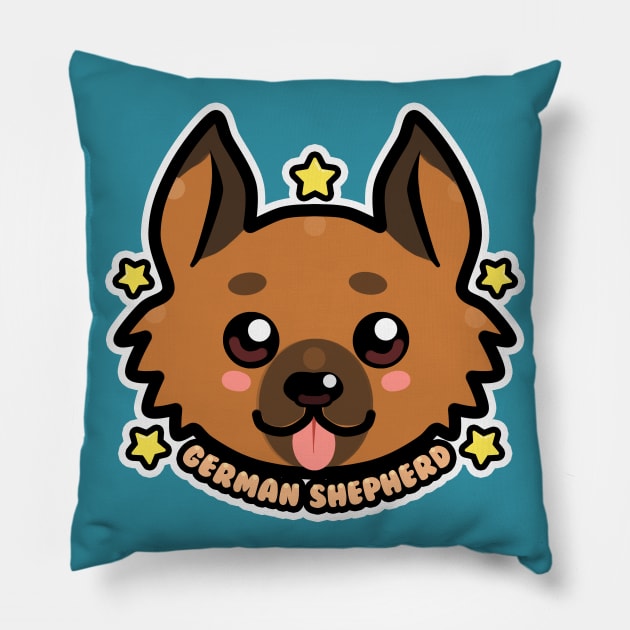 KAWAII Chibi German Shepherd Dog Face Pillow by TechraNova