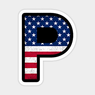 Vintage Letter P Capital Alphabet P American Flag Magnet