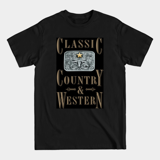 Discover Classic Country and Western Belt Buckles - Longhorn Star And Star - T-Shirt