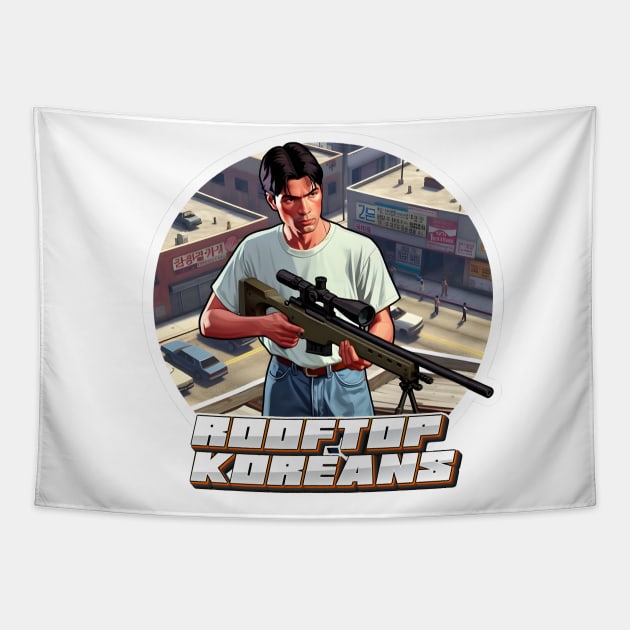 Rooftop Koreans Tapestry by Rawlifegraphic