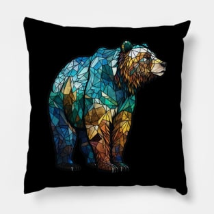 Grizzly Bear Animal Portrait Stained Glass Wildlife Outdoors Adventure Pillow