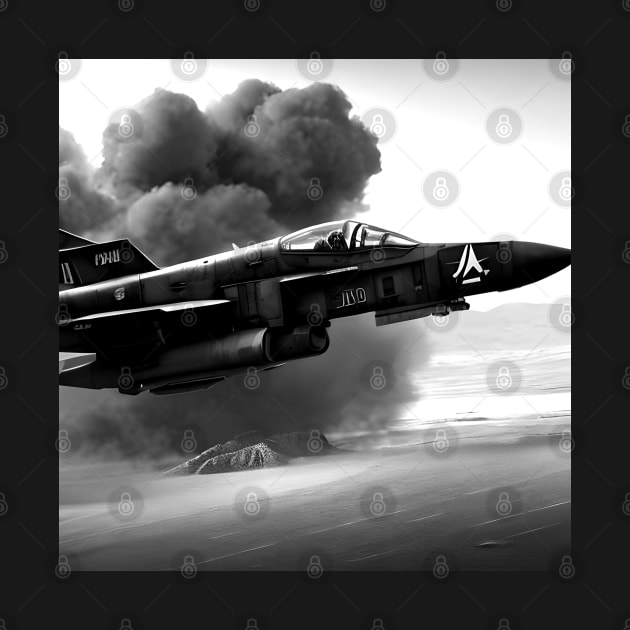 Black and white epic fighter jet on the battlefield by SJG-digital